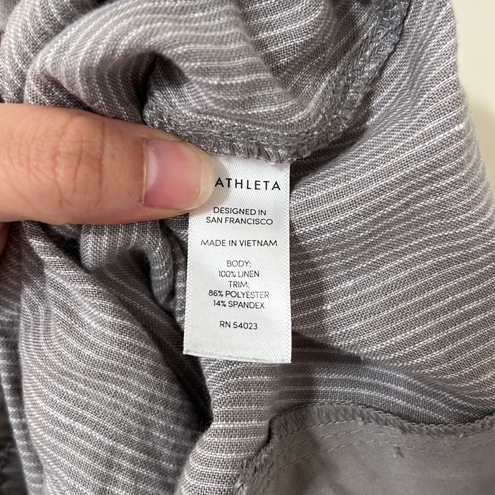 Athleta 100% Linen Grey Pinstrip High Rise Straight Leg Pants Size 4 - Picture 10 of 10
